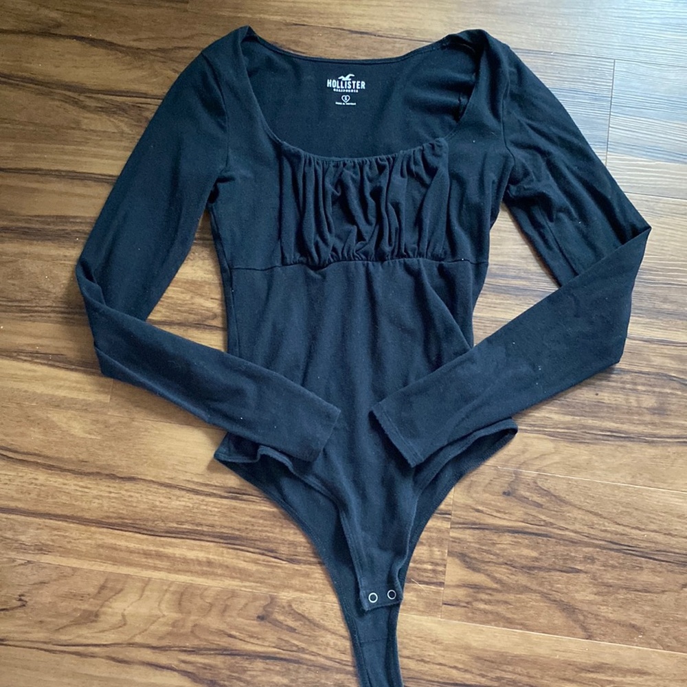 Hollister Black Long Sleeve Cotton Ruched Bodysuit